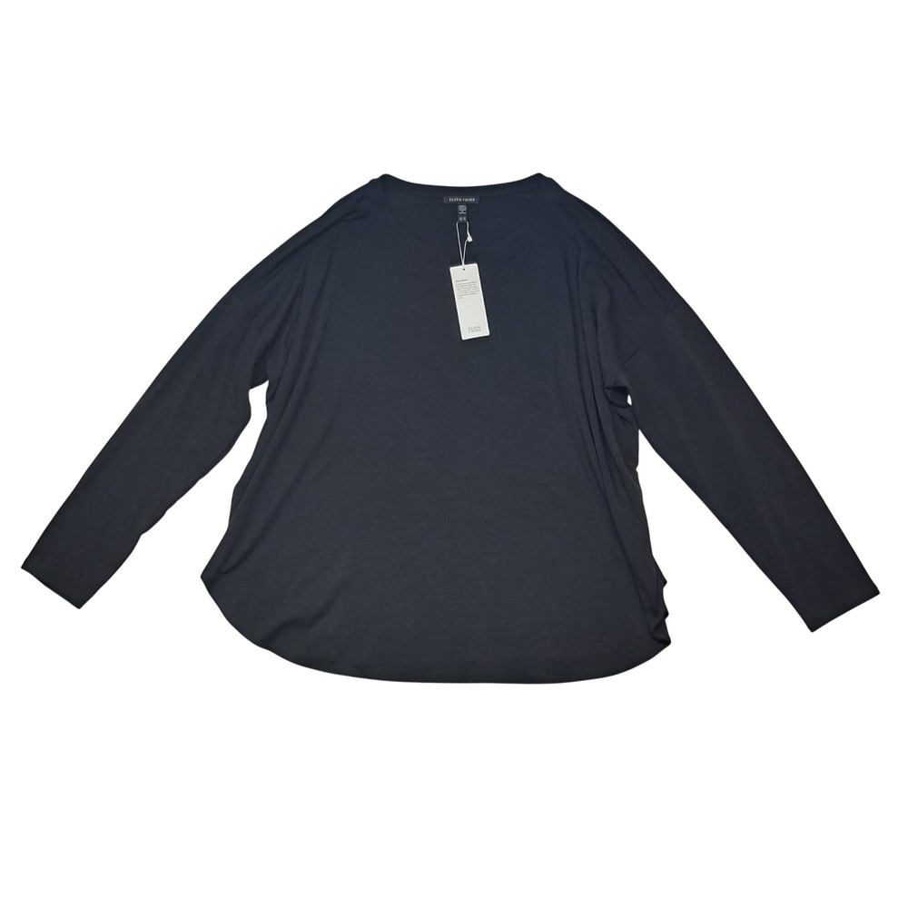 NWT Eileen Fisher Top Womens XL Black Round Neck Boxy Jersey Minimalist Basic